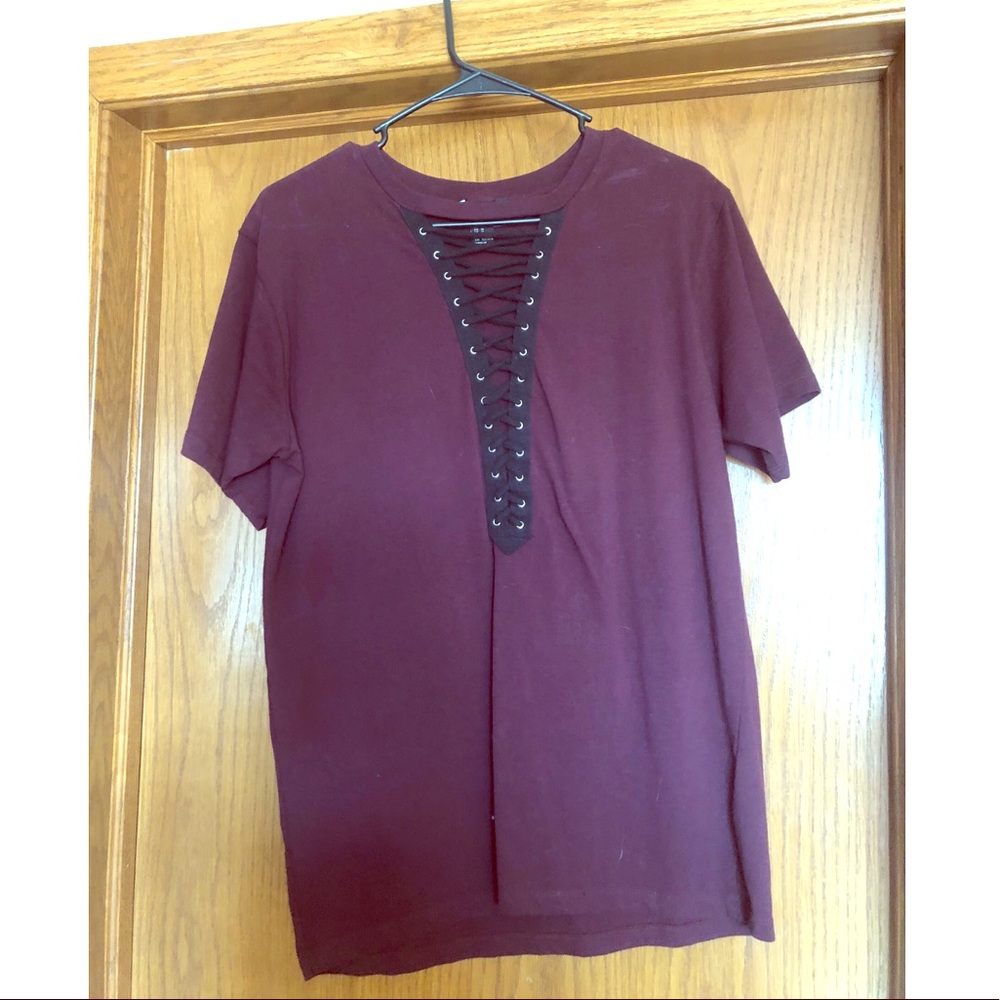 Maroon Lace Up Tee